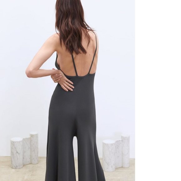 Zara Grey Knit Strappy Wide Flare Leg Jumpsuit, NWT, S - Picture 14 of 14